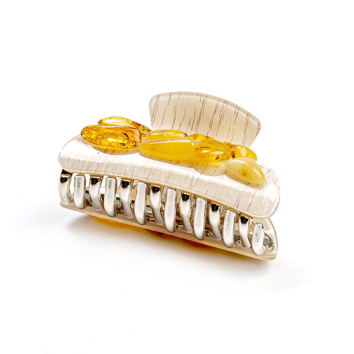 Заколка - краб бел. с янтарем Заколка - краб бел. с янтарем