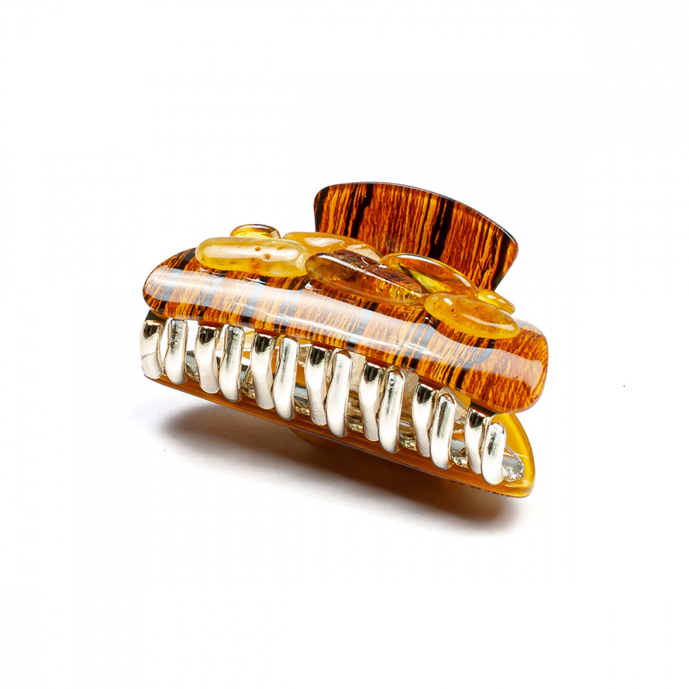 Заколка - краб корич. с янтарем Заколка - краб корич. с янтарем