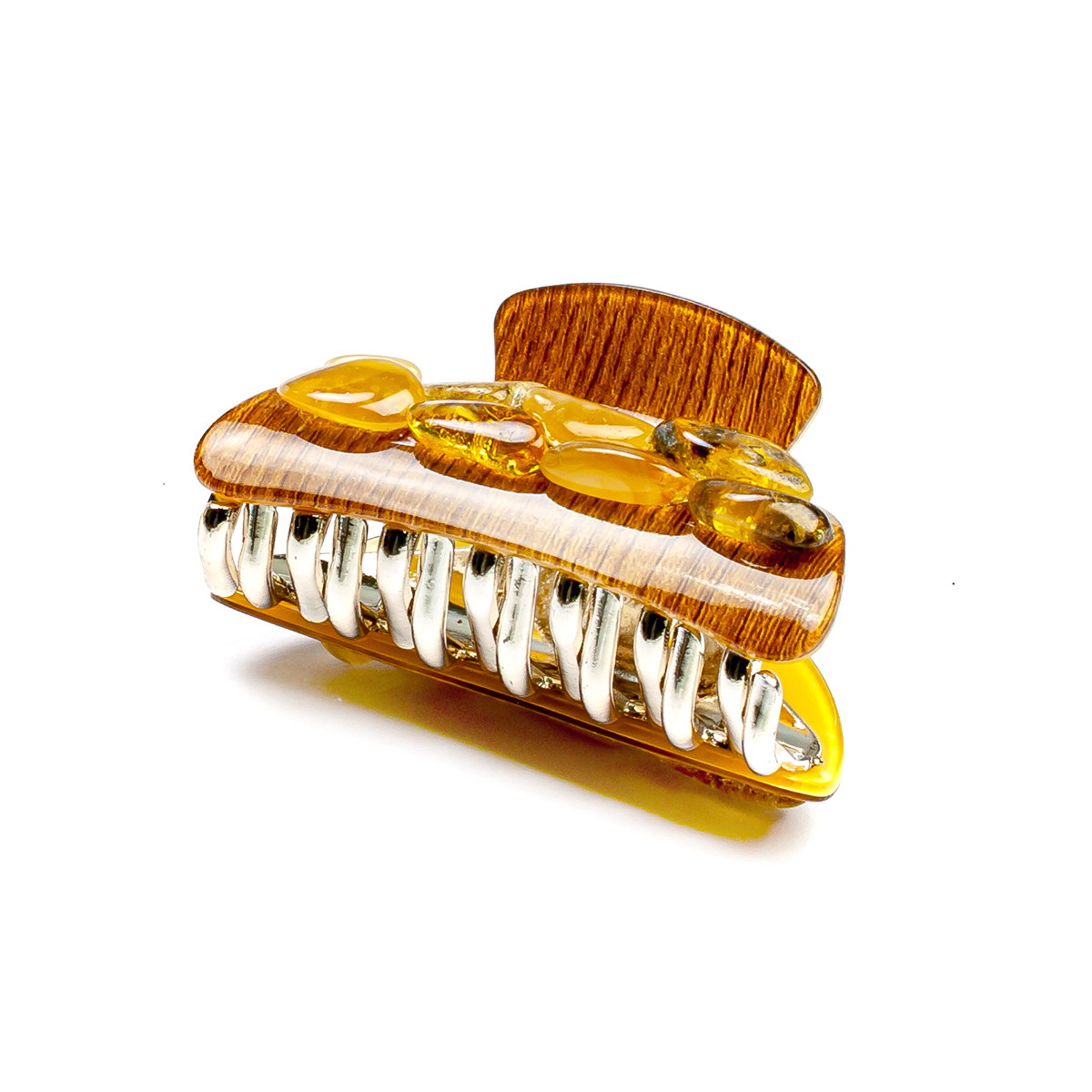 Заколка - краб корич.  с янтарем Заколка - краб корич.  с янтарем