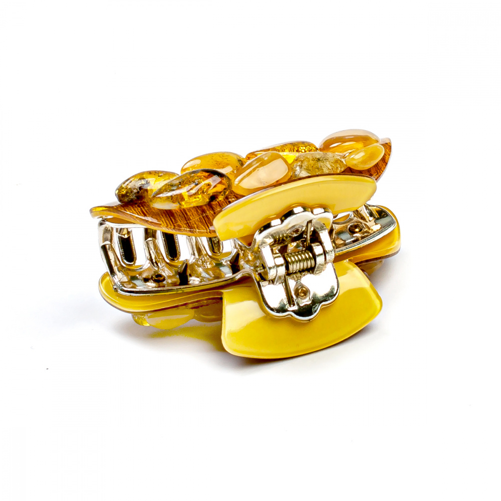 Заколка - краб корич.  с янтарем Заколка - краб корич.  с янтарем