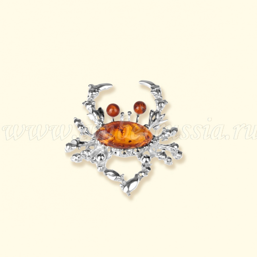 Брошь Посеребрение, янтарь