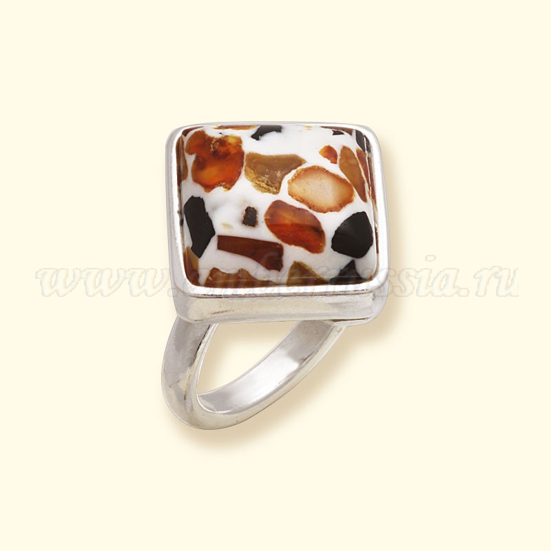Кольцо Посеребрение, янтарь