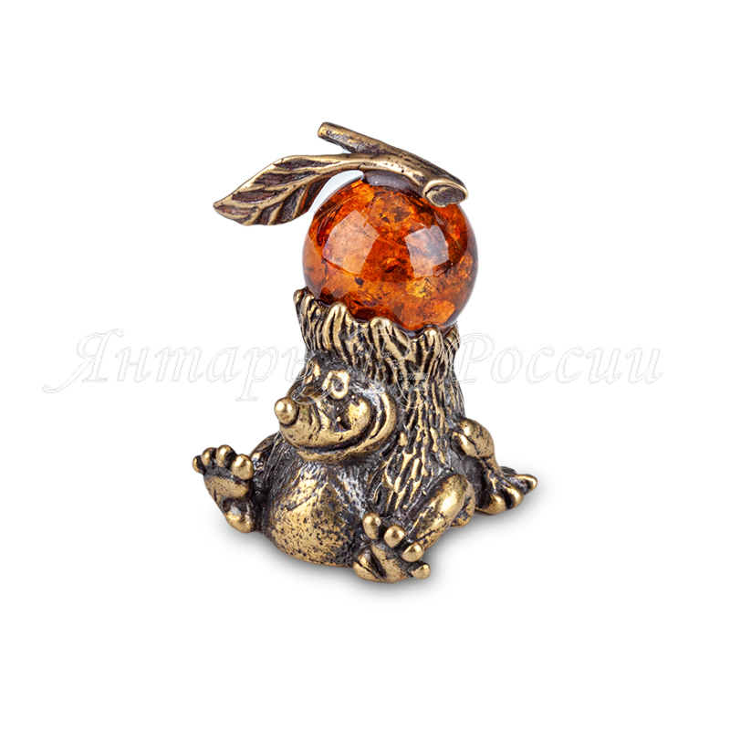 Ёжик с яблоком Латунь, янтарь Ёжик с яблоком Латунь, янтарь
