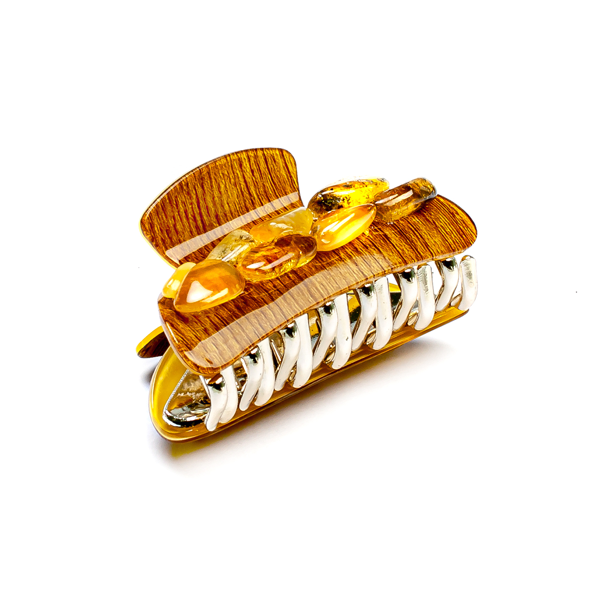 Заколка - краб корич.  с янтарем Заколка - краб корич.  с янтарем