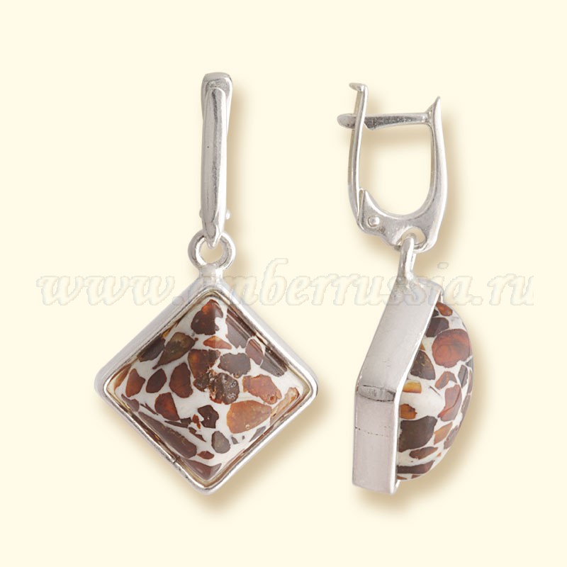 Серьги Посеребрение, янтарь