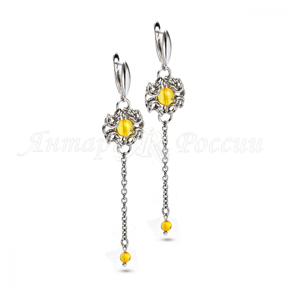Серьги кольчужные из янтаря